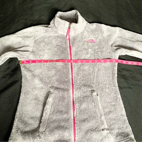 NORTH FACE Kids Laurel Fleece Fuzzy Full Zip Jacket, Gray and Pink, Size M 10-12 - Picture 7 of 14
